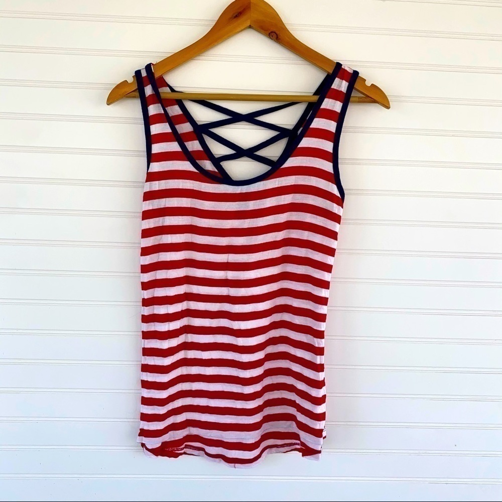 rue21 Striped Tank Top Womens Medium Excellent Strappy Back Nautical Red White